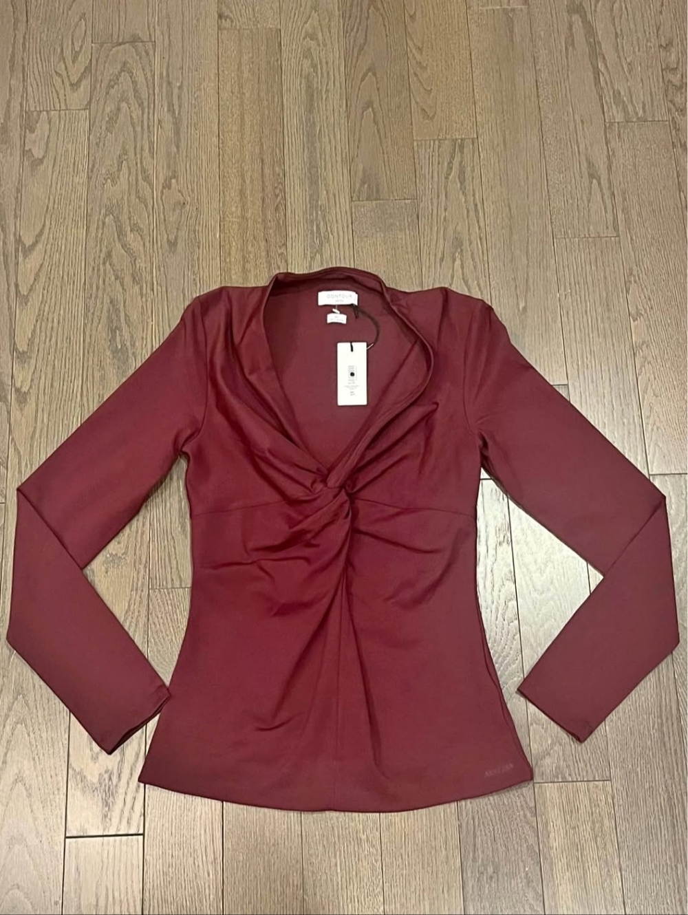 Twist-Front Long Sleeve Top in Burgundy - Aritzia